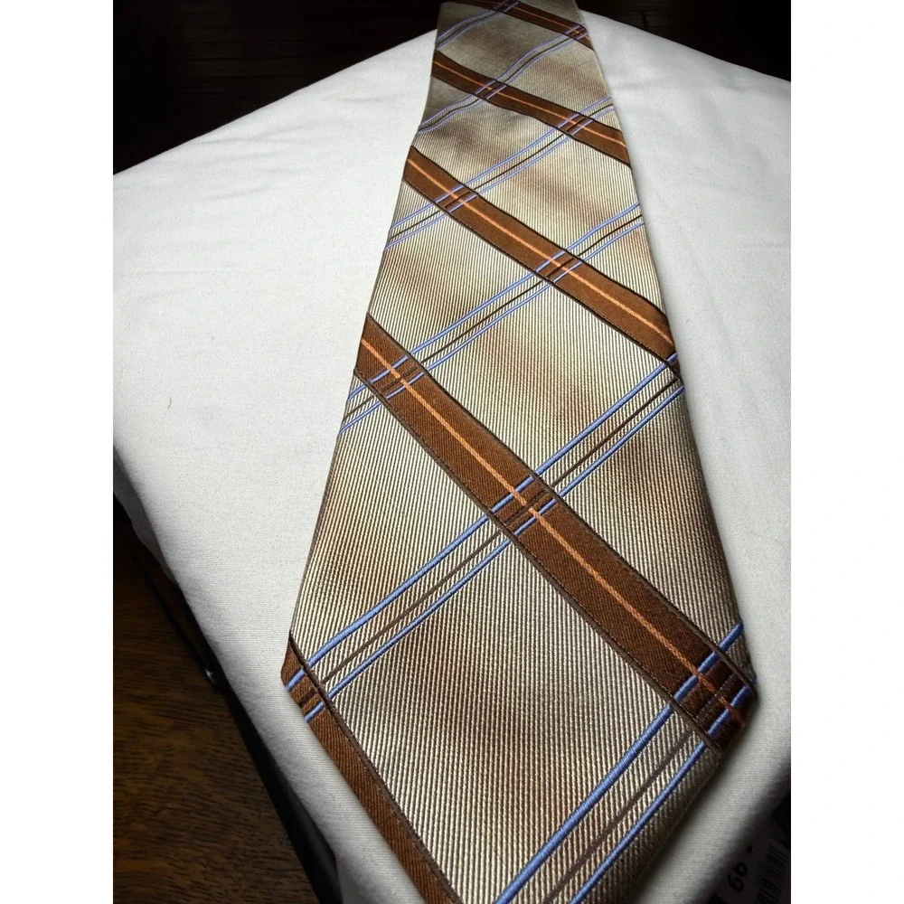 Jos A Bank‎ Silk Tie Mens Brown Blue Plaid Luxury Italian Necktie